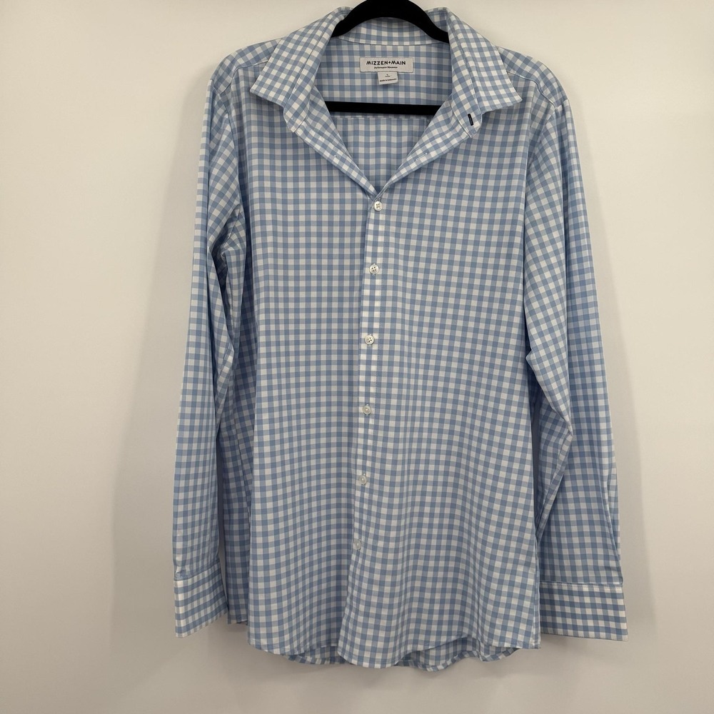 Mizzen+Main Shirt Mens Large Blue Check Button Up Long Sleeve Collared Slim